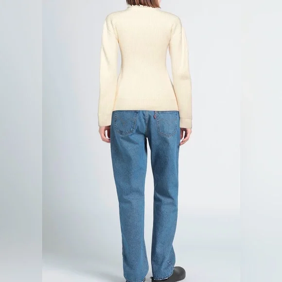 Jil Sander Asymmetric Button Turtleneck Knit Sweater Ivory Long Sleeve Sz 34-S/M - Picture 10 of 16